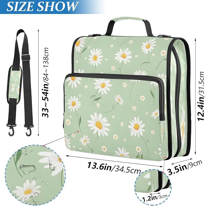 3 Ring Zipper Binder With Shoulder Strap Documents Storage Organizer Green Fire Dragon