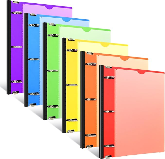 INFUN 1 Inch Telescoping 3 Ring Binder,6 Pack–Flexible Binder with Customizable Front Cover and Clear Catalog Pocket, Assorted Colors–Perfect for School, Office & Home