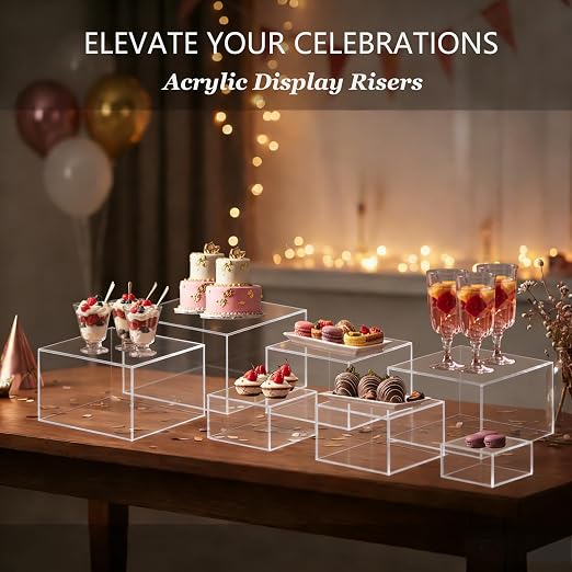 6PCS Buffet Risers,Acrylic Food Risers for Buffet Table, Nesting Risers Display Stand Shelf for Party Catering Dessert Jewelry Collectibles(Clear, Size 5",6",7",8",9",10")