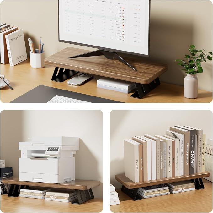 Monitor Stand - 24 Inch Wood Monitor Stand Riser, 220 Pounds Load Capacity Desk Monitor Riser for Laptop/PC/Printer, Desktop Stands Organizer for Home Office