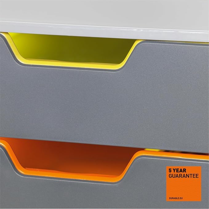 Durable Varicolor 5 Drawer Unit - Gray Desktop Drawer Set with 5 Color Coded Draws - Perfect for Storing Documents and Paper Work