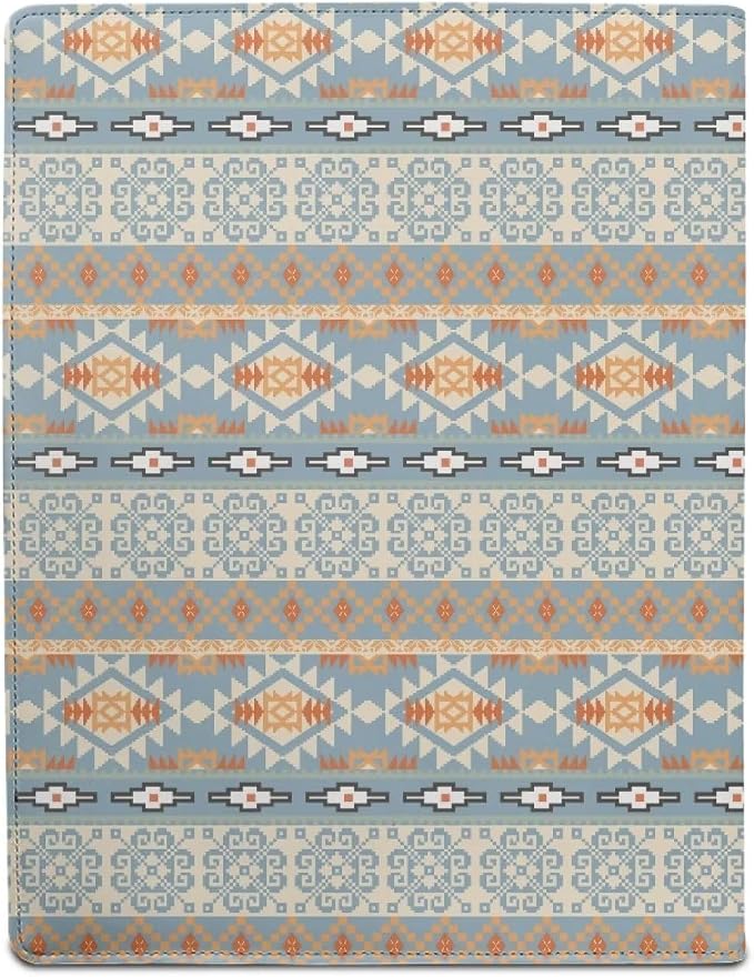 Dreaweet Aztec Pattern Blue Portfolio Padfolio Organizer Binder with Clipboard,Leather Business Interview Resume Document Holder Folder Planner Organizer for Office Conference Notepad