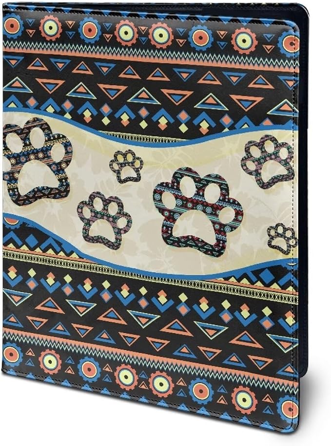Dreaweet Southwestern Aztec Padfolio Leather Portfolio for Women Men,Dog Paw Print Resume Portfolio Folder Document Organizer with Letter/A4 Size Clipboard