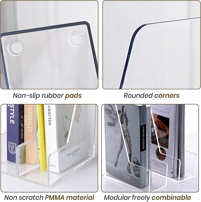 2-Pack Clear Acrylic Magazine File Holder, Vertical File Folder Holder, Acrylic Desk Organizer, Magazine Holder, Bookshelf Desk Office, Folder Organizer Document Rack + Phone Holder