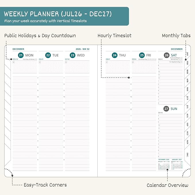 BEZEND Planner 2026-2027 Weekly and Monthly, Hourly Timeslot (A5-6"x8.5")