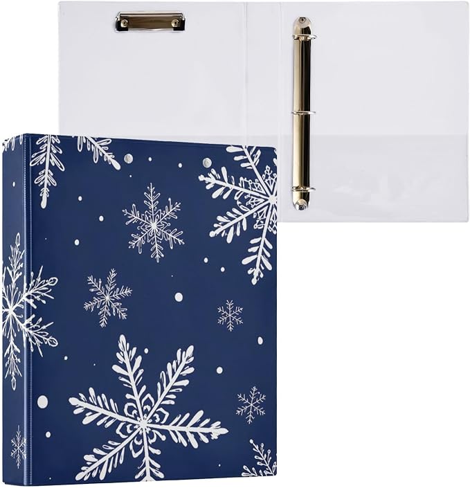 Christmas Snowflake Blue 3 Ring Binder with 2 Interior Pockets 1.5 inch Binders 3 Ring Heavy Duty Fit 8.5" x 11" Letter Size for Office School, 2 Pack