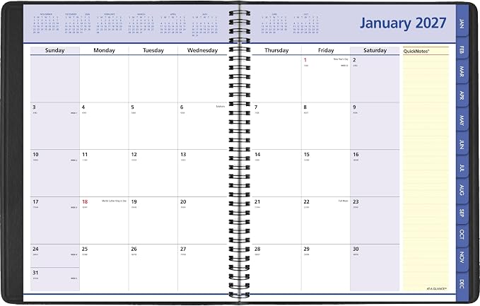 AT-A-GLANCE 2027 Planner, Monthly, 8.25" x 11", QuickNotes, Black (76060527)