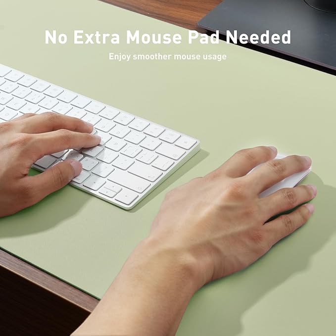 Aothia Faux Leather Desk Mat – Large Mouse Pad, Non-Slip PU Leather Blotter, Waterproof Writing Surface for Office and Home (Grass Green, 47.2" x 23.6")
