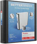 Staples Heavy-Duty 2-Inch D-Ring Binder, Black, Large Capacity | 3-ring binder built for durable school and office document storage.