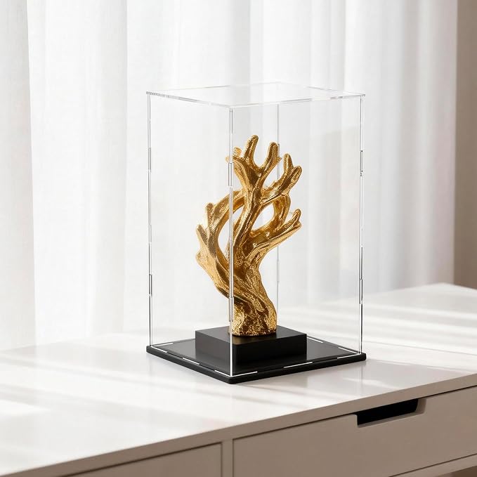 Acrylic Display Case, Clear Collectible Display Box with Matte Black Base, Dustproof Acrylic Showcase, Easy Self Assembly Storage Cases for Art Figurine, Trophy and Action Figures, 6 x 6 x 7.8 inch