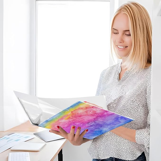 3 Ring Binder Rainbow Watercolor 1.5 Inch Three Ring Binder | Cute Binder with 3 Storage Pockets for Women School Office Supplies