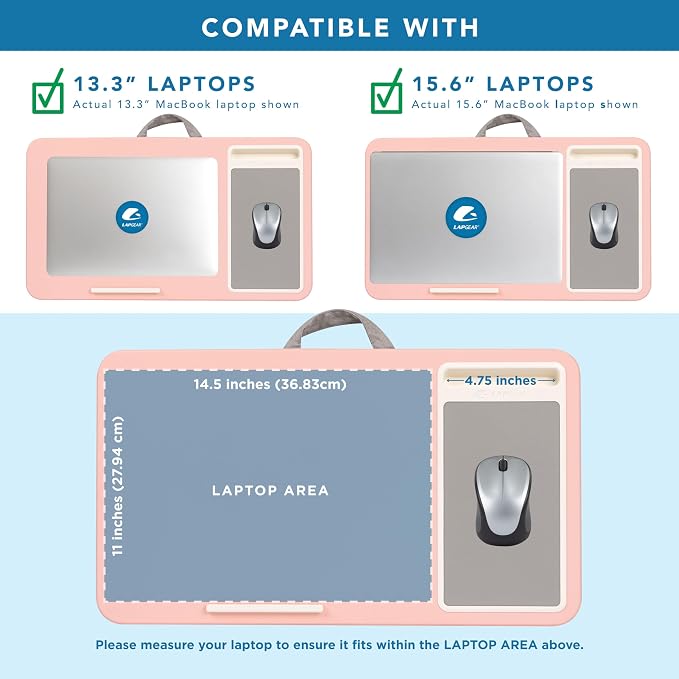 LAPGEAR Home Office Lap Desk – Pink, Fits 15.6” Laptops