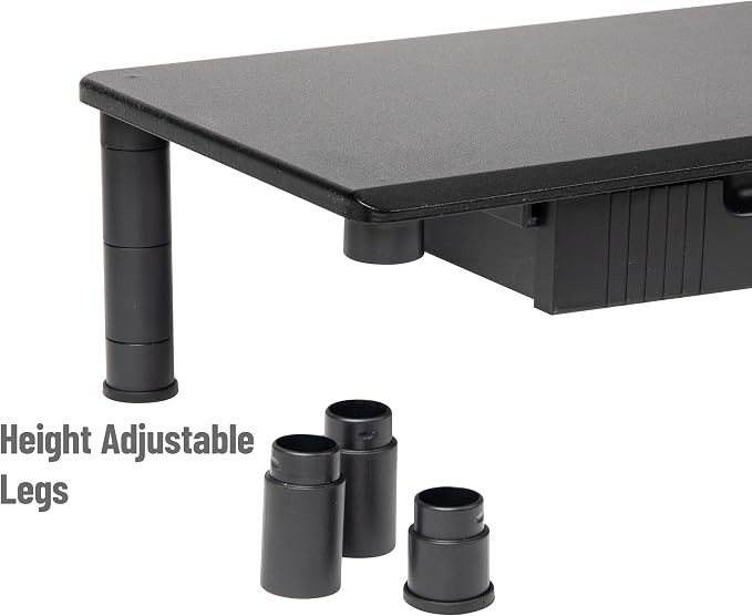 Mind Reader Dual Monitor Stand, Height Adjustable, Desktop Organizer, Laptop Riser, Office, 38.5"L x 11"W x 2.55-6.5"H, Black