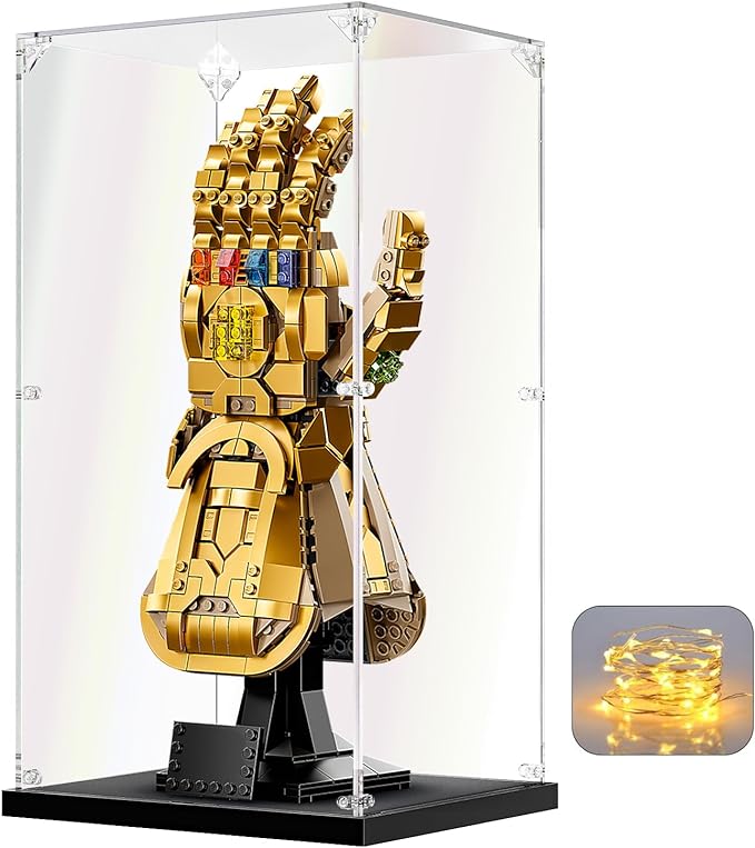 KOLIPI Acrylic Display Case for Collectibles, Clear Box 7.5x6.3x14.2 in | Plexiglass Box for Lego Infinity Gauntlet 76191 Nano Gauntlet 76223, Dustproof Protection, Stable and Stackable