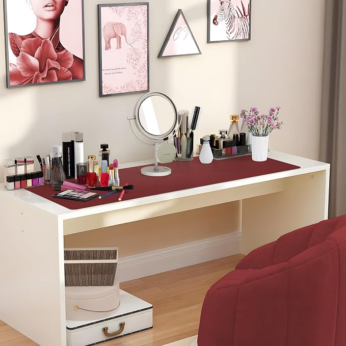 AFIING Cork Desk Mat, 35.4" x 17", Red,Desk pad Protector | Dual-Sided Cork & PU Leather, Large Mouse Pad, Non-Slip & Waterproof
