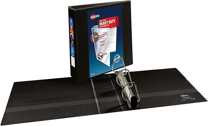 Avery® Heavy-Duty View 3 Ring Binder, 3" Slant Rings, 1 Black Binder | For Heavy School, Home and Office Use, DuraHinge Tear-Resistant Spine, DuraEdge Split-Resistant Sides, Nonstick Cover