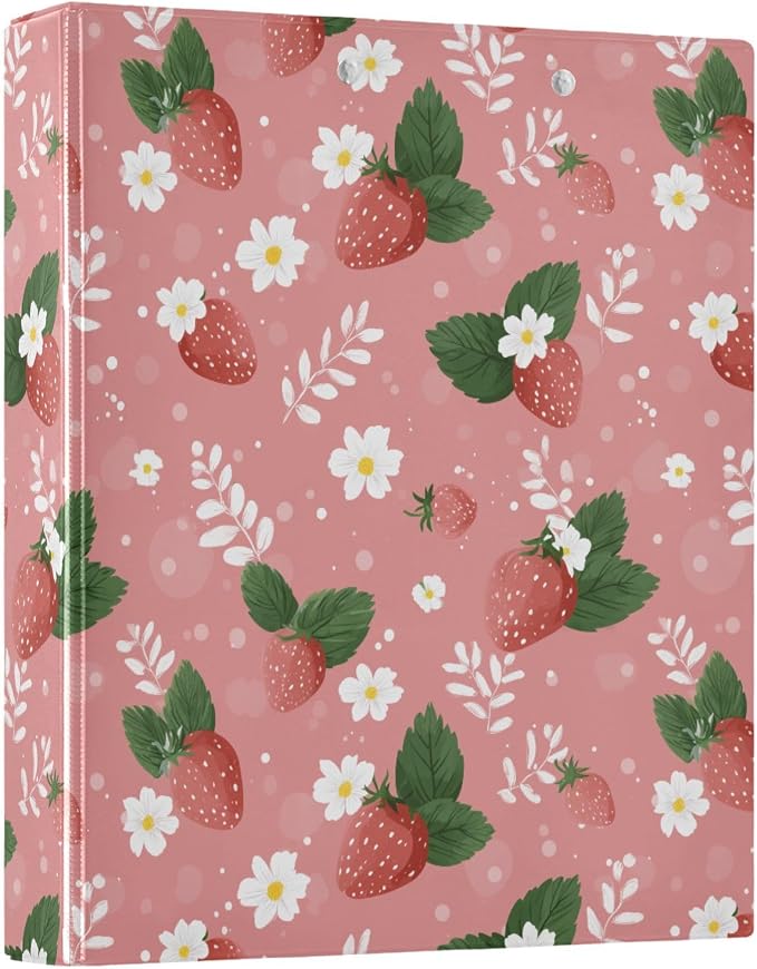 Strawberry Fruit 1.5 Inch 3 Round Ring Binders with Pocket Clip, Holds 200 Sheets Documents for Office Classroom Student Organization Hard d Ring Binders with Printed