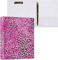 Hot Pink Leopard Print Animal Skin Binder 1.5 Inch Binder with Clipboard&Pockets, Hardcover Binders 3 Ring, Heavy Duty Large File Folder for Office School Supplies - Holds 200 Sheets