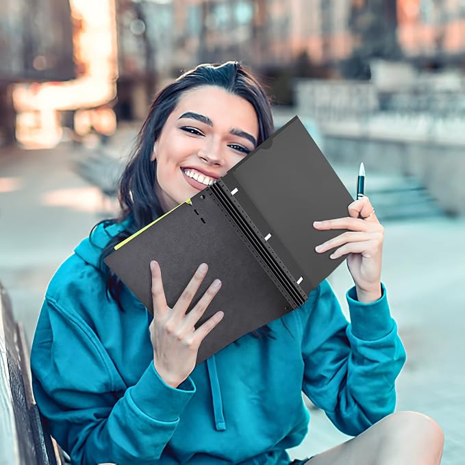 INFUN 1.5 Inch Telescoping 3 Ring Binder - 6PCS, Flexible Round Binder with Customizable Front Cover and Clear Catalog Pocket, 1.5Inch Rings, Black–Perfect for School, Office & Home