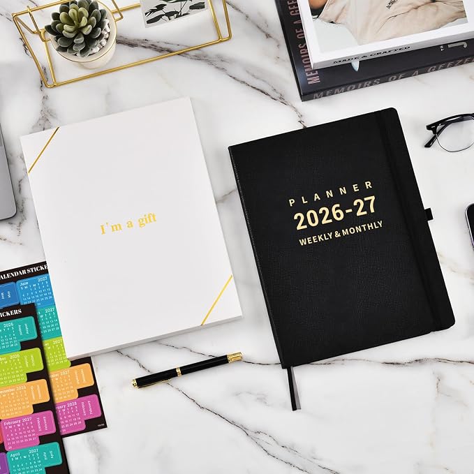 2026-2027 Planner - Academic Planner 2026-2027, July 2026 - June 2027, Weekly and Monthly Planners, 8.5" x 11", Pen Holder, Pocket, Faux Leather Cover -Black