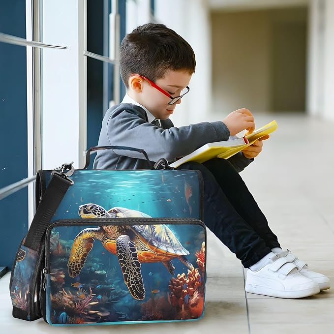 Personalized Sea Turtle 3 D-Ring Binder Bag Zipper Organizer | Multi-Pocket with Handle and Detachable Shoulder Strap Holds 500 Sheets for School Office Supplies