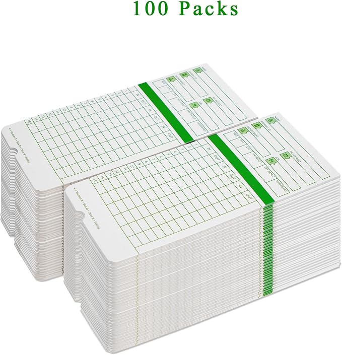 Zzrywuty Time Cards for Employees Monthly, 3 3/8 x 7 3/8 Inch, 100 Count | Green 2-Sided Design, Compatible with Hn3000 Time Clock, Supports All Pay Periods for Employee Attendance