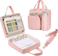 Upgraded Zipper Binder | 3-Inch & 2-Inch O-Rings, 600 Sheet Capacity Trapper Keeper with 13 Inch Laptop Sleeve & Water Bottle Holder, Binder Bag with Multi-Pockets & Shoulder Strap (Pink)