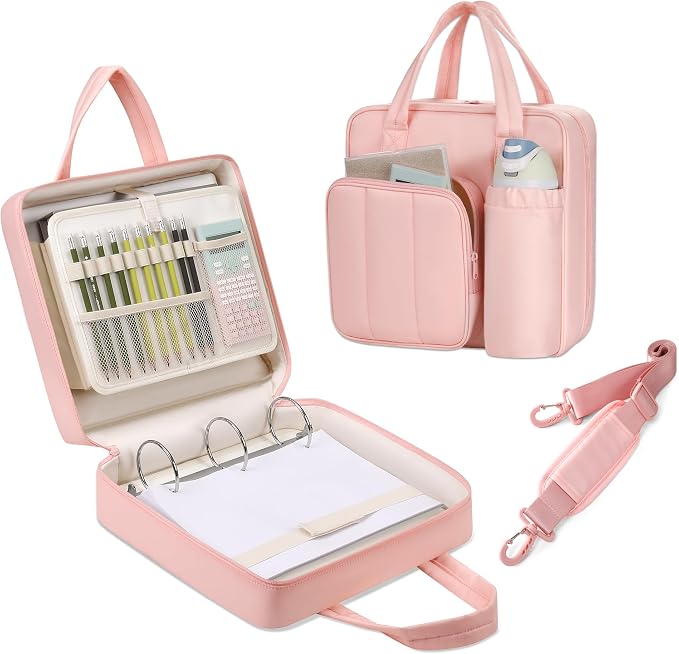 Upgraded Zipper Binder | 3-Inch & 2-Inch O-Rings, 600 Sheet Capacity Trapper Keeper with 13 Inch Laptop Sleeve & Water Bottle Holder, Binder Bag with Multi-Pockets & Shoulder Strap (Pink)