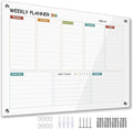 Glass Weekly Dry Erase Board for Wall 16"X 12",Colorful Weekly Calendar Whiteboard,to Do List Weekly Planner Whiteboard,Frameless Mounting,for Memo, School, Home, Office, Kitchen UV3040