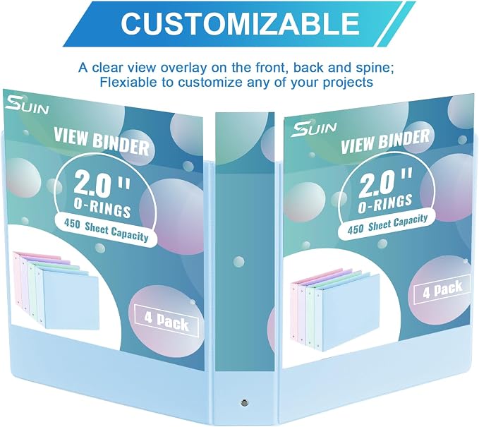 2'' 3-Ring-Binder with Pockets, 450 Sheets Capacity, 2 inch Binders fits 11" x 8.5" US Letter Size, Assorted 4 Pastel Colors - Ideal for School, Office, and Home Use (2 inch)