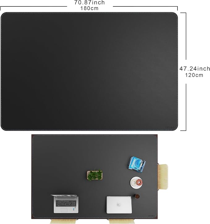 CENNBIE HUGE180 70.8" x 47" Black Leather Desk Mat for Conference Table, Dining Table, Work Table, Banquet Tables, Library Table