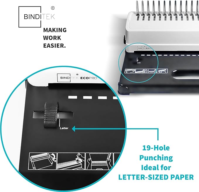 Binditek Binding Machine, Punch 12 Sheets, 450 Sheets, Adjustable Margin | Comb Binding Machine, 19-Hole, Punch 12 Sheet, 145 Sheets, with 100 Pcs 1/2" Comb Spines, for Letter Size, A5 or Smaller Size