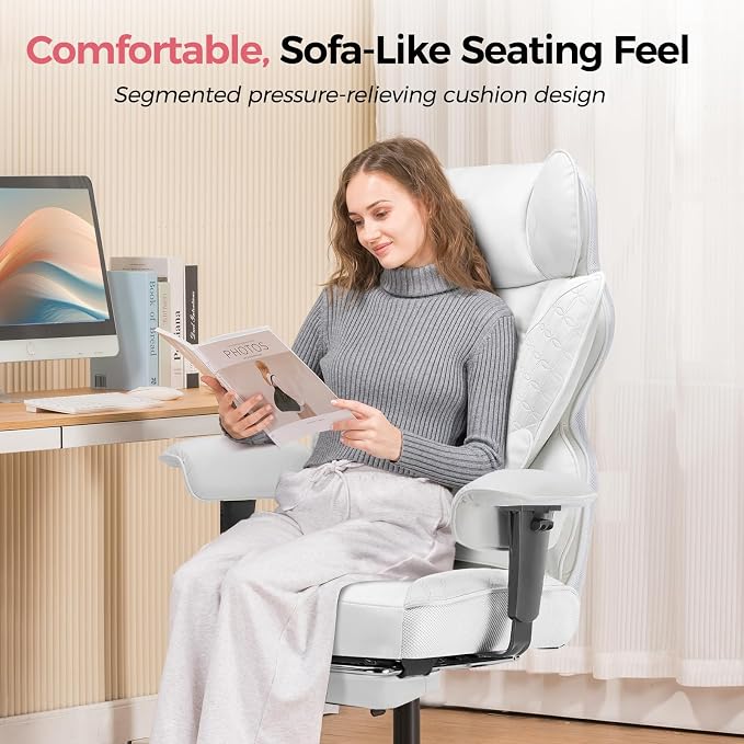 COMHOMA Big and Tall Office Chair Heavy Duty Wide Ergonomic Gaming Chair with Deluxe Embossing Designed Leather with Foot Rest,150°Reclining Adjustable Armrests Pocket Spring Back Support and Pillow