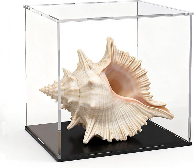 Acrylic Display Case 7x7x7 Inch, Clear Collectible Display Box with Matte Black Base, Dustproof Showcase for Figures, Models, Sports Memorabilia – Easy Self Assembly