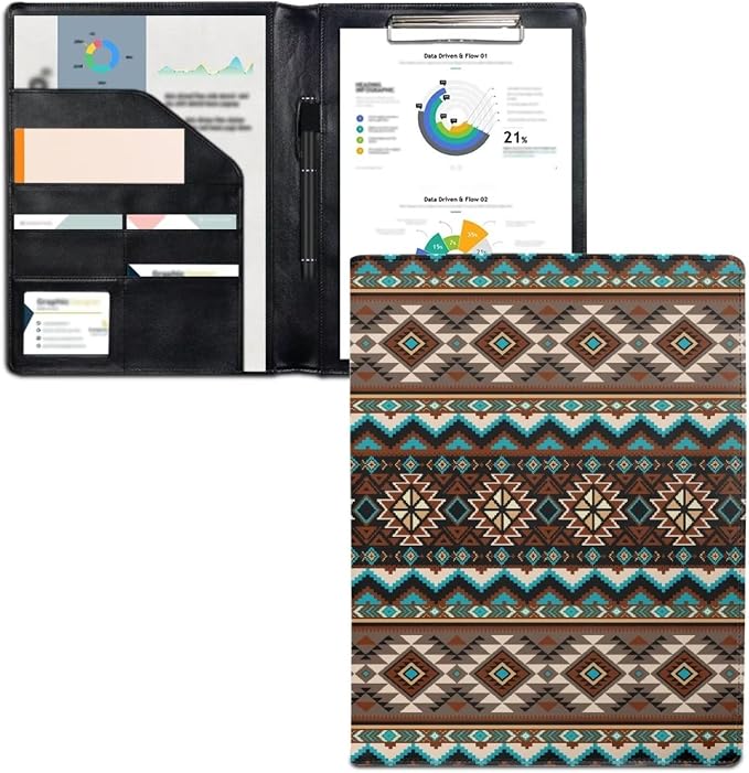 Dreaweet Aztec Tribal Geometric Leather Portfolio Women Men Business Portfolio Organizer Interview Resume Folder Legal Document Organizer Letter Size Writing Pad