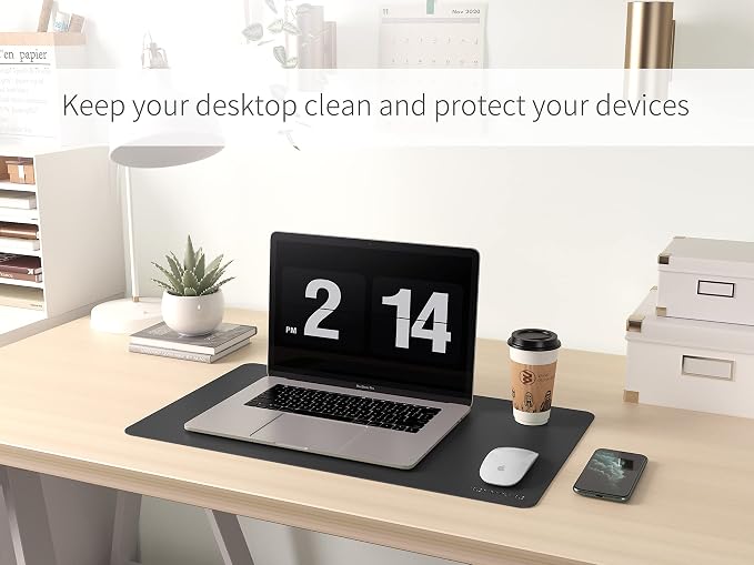 RENMTURE Dual-Sided Mouse Pad, Natural Cork & PU Leather Large Desk Pad for Office and Home Work, Desk Protector Non-Slip, Waterproof, Easy Clean (Black, 23.6" x 13.7")