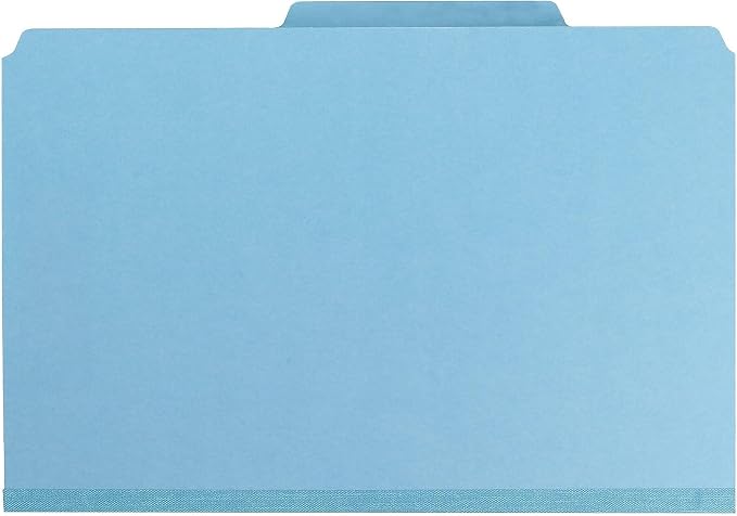 Smead Pressboard Classification File Folder with SafeSHIELD Fasteners, 1 Divider, 2" Expansion, Legal Size, Blue, 10 per Box (18730)