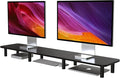 43.7" Extra Long Dual Monitor Stand Riser, Wood & Steel Monitor Stand for 2 Monitors, Wide TV Stand, Desktop Riser for Desk Organization, Home Office，Laptop,Printer,TV (Black)