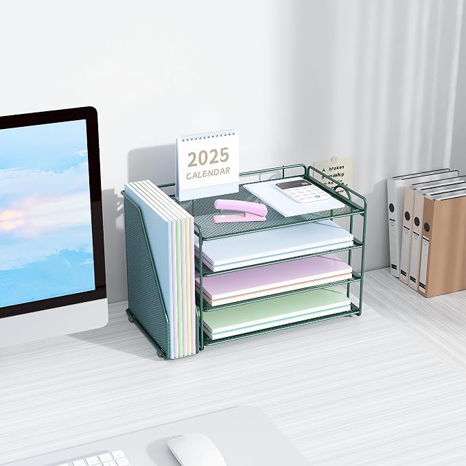 Spacrea Paper Organizer, Desk Organizers and Accessories for Desk with File organizer, Desk Accessories & Workspace Organizers for Catalog & Reference Racks (Dark Green)