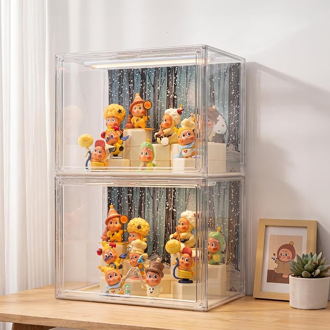 Clear Acrylic Display Cases for Collectibles with LED Light,DIY Scene, with Backdrop, No Dust , No Moisture, for Figures Collection Display Cabinet (36x23x27cm/ 14x 9x10.6 in)