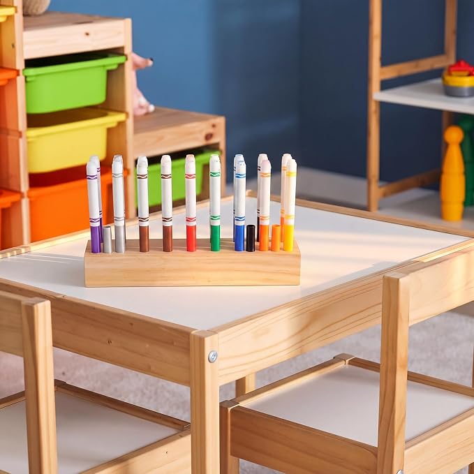 Cinnvoice Wooden Marker Stand Marker Pen Holder Storage Organizer for Classroom Display Stand Paint Brush Holder for Organization Storage Supplies (Single Layer)