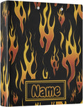 Custom 3 Ring Binder Yellow Orange Fire Flames 1.5" Round Ring Binders Personalized Name View Binder with 200 Sheet for Kids School Supplies Women Men Office, 1 Pack