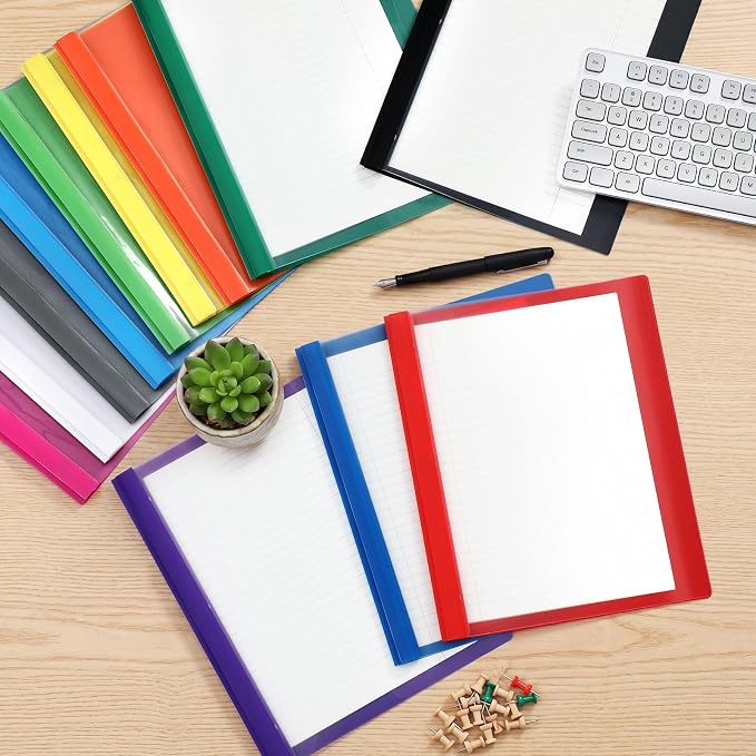 Feifeiya 48 Pack Plastic Report Covers with 3 Prongs Presentation Folders Bulk, 100 Sheet Capacity, Clear Front Report Covers for Presentation Document Paper School Office Supplies (12 Colors)