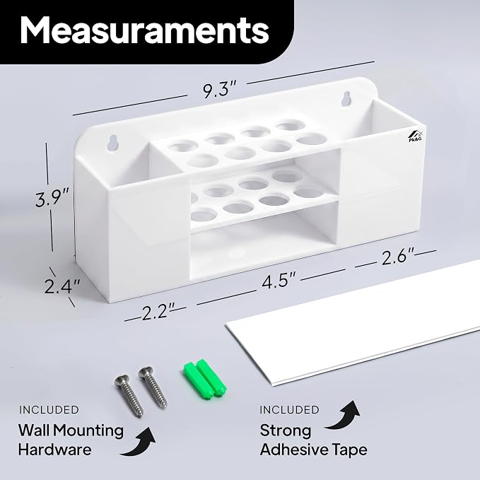 Strong magnetic dry-erase whiteboard holder, 8-slot acrylic pen organizer with glass and wall mounting hardware for refrigerator, office, and classroom. Markers, Eraser, Cleaner Not Included (White)