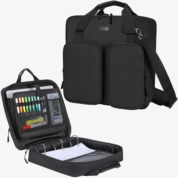 Zipper Binder 3 Inch 3 Ring with Shoulder Strap Multi-Pocket,Tough | Binder Bag with Laptop organizer for School Travel,Fit 13" MacBook & Tablet,700 Sheets Capacity,Water Resistant,Black