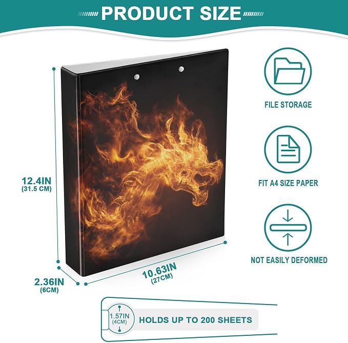 Abstract Dragon Fire Dragon Binder 3 Ring 1.5 Inch Binder with Clipboard&Pockets, Hardcover Binders Heavy Duty Large File Folder for Office School Supplies - Holds 200 Sheets