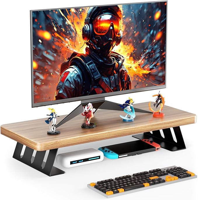 Monitor Stand - 24 Inch Wood Monitor Stand Riser, 220 Pounds Load Capacity Desk Monitor Riser for Laptop/PC/Printer, Desktop Stands Organizer for Home Office