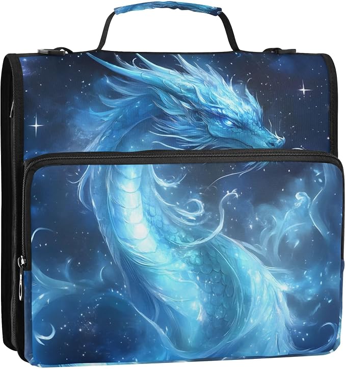 3 Ring Zipper Binder with Shoulder Strap Dragon Galaxy Blue 2 Inch Zippered Binder Bag 500 Sheet Capacity Multi Pockets for School Supplies