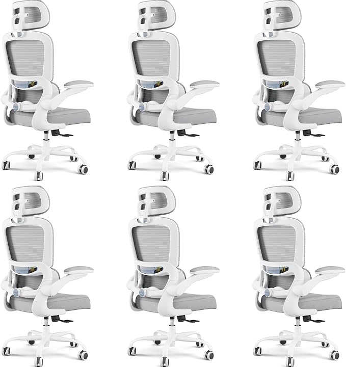 TRALT Office Chair Ergonomic Desk Chair - Gaming Chair with Lumbar Support (6, White) | 330 LBS Home Office Desk Chairs with Headrest, Reading Chair with Flip-up Armrests, Comfortable Computer Chairs (6, White)