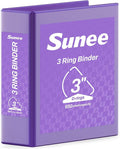 SUNEE 3 Ring Binder 3 Inch D Ring, Clear View Large Binder Three Ring PVC-Free (Fit 8.5x11 Inches) for School or Office Supplies, Dark Purple, 1 Pack